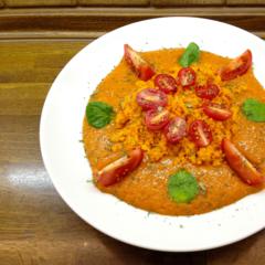 Hokkaido "rice" with persimmon - orange - sauce