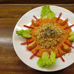 Celeriac - "rice" and sprouts with mango - sauce
