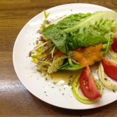 Zucchini - noodles with mango on baby - lettuce