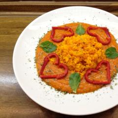 Pumpkin - "rice" with mango - peppers - cream